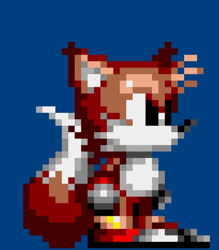 Size: 578x659 | Tagged: safe, miles "tails" prower, blue background, mod, pixel art, simple background, solo, sonic the hedgehog 3, sprite, standing