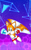 Size: 840x1336 | Tagged: safe, artist:kamicciolo, miles "tails" prower, sonic superstars, 2023, abstract background, chaos emerald, classic style, classic tails, flying, holding something, looking at viewer, mouth open, open smile, smile, smiling at viewer, solo, sparkles, spinning tails, wallpaper