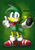 Size: 2480x3508 | Tagged: safe, artist:nonicpower, bean the dynamite, 2023, abstract background, bomb, green background, grin, holding something, looking at viewer, outline, pointing, signature, smile, smiling at viewer, solo, standing