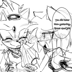 Size: 1280x1280 | Tagged: safe, artist:hostashai, amy rose, blaze the cat, cat, hedgehog, 2024, amy x blaze, commission, cute, english text, eyes closed, female, females only, lesbian, line art, looking at them, mouth open, shipping, sketch, speech bubble
