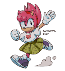 Size: 996x1094 | Tagged: safe, artist:survivalstep, amy rose, dust clouds, fleetway amy, looking at viewer, outline, signature, simple background, smile, solo, transparent background, waving