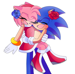 Size: 2240x2223 | Tagged: safe, artist:anidoodlez, amy rose, sonic the hedgehog, amy x sonic, shipping, straight