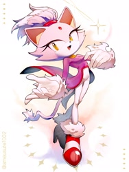 Size: 1536x2048 | Tagged: safe, artist:ameusute1002, blaze the cat, 2024, blazebetes, cute, looking at viewer, mouth open, smile, solo, sparkles, standing