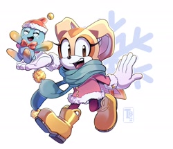 Size: 2048x1764 | Tagged: safe, artist:thatbirdguy_, cheese (chao), cream the rabbit, snowflake, winter outfit