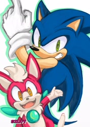 Size: 1448x2048 | Tagged: safe, artist:silvykinesis, chip, sonic the hedgehog, sonic unleashed, 2024, duo, looking at viewer, signature, simple background, smile, white background