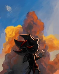 Size: 1350x1700 | Tagged: safe, artist:thescroingle, shadow the hedgehog, 2024, abstract background, clouds, daytime, outdoors, signature, solo, standing