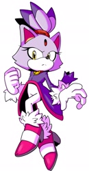 Size: 1064x2048 | Tagged: safe, artist:cakesington, artist:thenovika, blaze the cat, 2024, clenched fist, color edit, frown, simple background, solo, white background