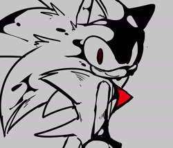 Size: 2000x1700 | Tagged: safe, artist:omoteaoi, sonic the hedgehog, 2024, grey background, line art, looking at viewer, phantom ruby, red eyes, simple background, smile, solo, standing