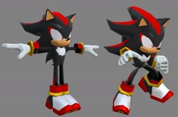 Size: 1642x1080 | Tagged: safe, artist:sonicvoir, shadow the hedgehog, 2024, 3d, frown, grey background, looking offscreen, simple background, solo, t-pose