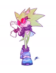 Size: 1560x2022 | Tagged: safe, artist:scourgeysplats, scourge the hedgehog, 2024, signature, simple background, smile, solo, standing, stretching, white background