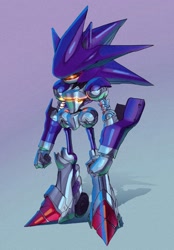 Size: 1423x2048 | Tagged: safe, artist:mochi_paya, mecha sonic, 2024, gradient background, robot, solo, standing