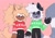 Size: 1995x1390 | Tagged: safe, artist:snazzytader, tangle the lemur, whisper the wolf, lemur, wolf, alternate outfit, blushing, christmas, cute, duo, eyes closed, female, fingerless gloves, holding hands, idw sonic the hedgehog, lesbian, one fang, pants, pawpads, shipping, smile, snow, snowing, standing, sweater, tangabetes, tangle x whisper, wagging tail, whispabetes