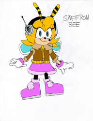 Size: 2520x3280 | Tagged: safe, artist:lurogelsalal2004, saffron bee, 2022, character name, headset, looking at viewer, simple background, smile, solo, standing, white background