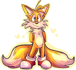 Size: 1280x1185 | Tagged: safe, artist:linklyshow, miles "tails" prower, hands behind back, heart, looking ahead, looking offscreen, outline, simple background, smile, solo, standing, white background