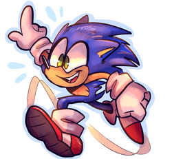 Size: 1280x1185 | Tagged: safe, artist:linklyshow, sonic the hedgehog, clenched fist, looking ahead, looking offscreen, mouth open, pointing, running, simple background, smile, solo, white background