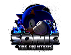 Size: 3300x2550 | Tagged: safe, artist:nibroc-rock, sonic the hedgehog, 2020, 3d, clenched fist, logo, remake, simple background, solo, sonic the fighters, transparent background