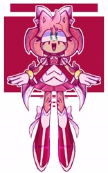 Size: 1200x1928 | Tagged: safe, artist:head---ache, amy rose, abstract background, alternate universe, au:magical girl, cute, magical girl outfit, outline, smile, solo