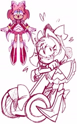 Size: 1200x1928 | Tagged: safe, artist:head---ache, amy rose, alternate universe, au:magical girl, cute, magical girl outfit, piko piko hammer, reference inset, simple background, sketch, smile, solo, white background