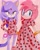 Size: 1658x2048 | Tagged: safe, artist:__ksuzee__, amy rose, blaze the cat, cat, hedgehog, 2024, amy x blaze, cute, dress, female, females only, lesbian, lolita, looking at viewer, shipping, strawberry, sweet lolita