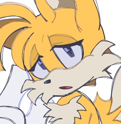Size: 1063x1094 | Tagged: safe, artist:wsipies, miles "tails" prower, 2024, eyelashes, lidded eyes, looking at viewer, mouth open, simple background, solo, white background