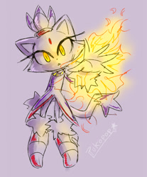 Size: 1280x1545 | Tagged: safe, artist:pukopop, blaze the cat, cat, 2024, fire, flame, looking at viewer, purple background, signature, simple background, sketch, solo
