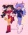 Size: 1618x2048 | Tagged: dead source, safe, artist:xammyoowah, honey the cat, oc, cat, 2024, abstract background, alternate outfit, blushing, canon x oc, cute, duo, eye clipping through hair, female, heart, honeybetes, lesbian, reindeer, shipping, signature, smile, standing, unknown oc