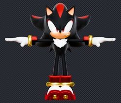 Size: 997x844 | Tagged: safe, artist:_callmedante, shadow the hedgehog, hedgehog, 2024, 3d, checkered background, clenched teeth, frown, solo, t-pose