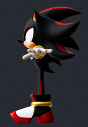 Size: 605x870 | Tagged: safe, artist:_callmedante, shadow the hedgehog, hedgehog, 2024, 3d, alternate view, checkered background, clenched teeth, frown, side view, solo, t-pose