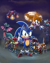 Size: 1024x1280 | Tagged: safe, artist:fliviartoon, antoine d'coolette, bunnie rabbot, dulcy the dragon, miles "tails" prower, nicole the handheld, robotnik, rotor walrus, sally acorn, snively robotnik, sonic the hedgehog, uncle chuck