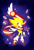 Size: 1700x2500 | Tagged: dead source, safe, artist:drawloverlala, sonic the hedgehog, super sonic, au:sonic skyline, abstract background, alternate universe, cute, looking at viewer, ring, scarf, signature, smile, solo, sonabetes, sparkles, super form