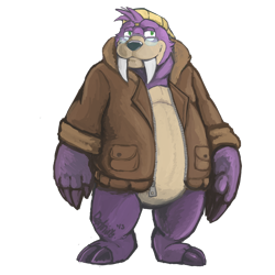 Size: 1200x1200 | Tagged: safe, artist:dextriux, rotor walrus, jacket, looking up, simple background, smile, solo, standing, transparent background