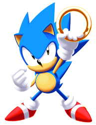 Size: 2208x2867 | Tagged: safe, artist:ravrous, sonic the hedgehog, hedgehog, classic sonic, clenched fist, holding something, lineless, looking up, male, ring, simple background, smile, solo, standing, transparent background, tyson hesse style