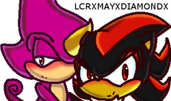 Size: 362x214 | Tagged: safe, artist:louchery, espio the chameleon, shadow the hedgehog, 2012, blushing, duo, gay, lidded eyes, looking at viewer, shadpio, shipping, simple background, smile, transparent background