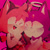 Size: 540x540 | Tagged: safe, artist:head---ache, amy rose, blaze the cat, cat, hedgehog, 2022, abstract background, amy x blaze, angel, cute, devil horns, duo, female, females only, lesbian, looking at each other, mouth open, one eye closed, open smile, pink background, shipping, smile, smiling at each other