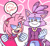 Size: 540x497 | Tagged: safe, artist:puyopuyo, amy rose, blaze the cat, knuckles the echidna, cat, hedgehog, 2016, abstract background, amy x blaze, amy's halterneck dress, blaze's tailcoat, clenched fists, cross popping vein, cute, female, females only, gradient background, heart background, hearts, lesbian, looking at them, mouth open, shipping, speech bubble