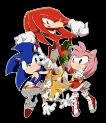 Size: 728x850 | Tagged: safe, artist:fumomo, amy rose, knuckles the echidna, miles "tails" prower, sonic the hedgehog
