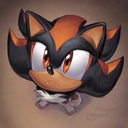 Size: 2048x2048 | Tagged: safe, artist:9raviolly, artist:moonrin__, shadow the hedgehog, 2024, :<, cute, fangs, frown, gradient background, shadowbetes, signature, solo