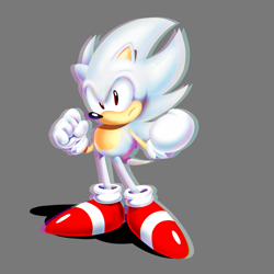Size: 640x640 | Tagged: safe, artist:lefteconomist3902, sonic the hedgehog, classic sonic, classic style, clenched fists, frown, grey background, hyper form, hyper sonic, looking at viewer, simple background, solo, standing