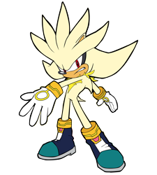 Size: 3036x3368 | Tagged: safe, artist:nibroc-rock, silver the hedgehog, 2021, clenched teeth, flat colors, frown, looking at viewer, simple background, solo, standing, super form, super silver, transparent background