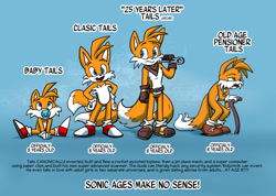 Size: 1920x1365 | Tagged: safe, artist:shieltar, miles "tails" prower, age progression, baby, blue background, boom style, to sell toys