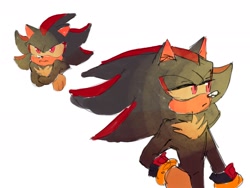 Size: 2048x1536 | Tagged: safe, artist:artbluecyan, shadow the hedgehog, hedgehog, 2024, arms folded, frown, lidded eyes, looking offscreen, male, simple background, solo, standing, white background