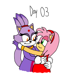 Size: 2000x2244 | Tagged: safe, artist:horroraceman93, amy rose, blaze the cat, cat, hedgehog, 2022, amy x blaze, amy's halterneck dress, blaze's tailcoat, cute, female, females only, hands on back, hands on shoulders, lesbian, looking at each other, shipping