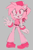 Size: 958x1440 | Tagged: safe, artist:candycatstuffs, amy rose, alternate outfit, belt, clenched fist, clothes, grey background, headscarf, heels, looking at viewer, monochrome, mouth open, open smile, outline, pants, pink, simple background, smile, smiling at viewer, solo, tank top, waving, waving at viewer, white outline
