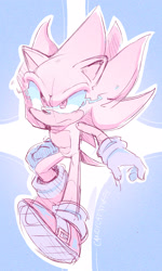 Size: 1570x2615 | Tagged: safe, artist:candycatstuffs, sonic the hedgehog, super sonic, abstract background, flying, frown, limited palette, looking ahead, looking offscreen, signature, sketch, solo, super form