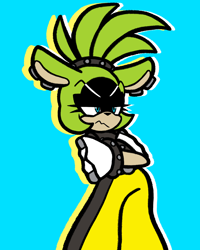 Size: 1638x2048 | Tagged: safe, artist:feeble-minded-little-gay, surge the tenrec, annoyed, arms folded, blue background, lidded eyes, outline, simple background, solo, standing