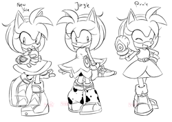 Size: 1280x907 | Tagged: safe, artist:emistations, amy rose, sonic prime, black and white, what if...?