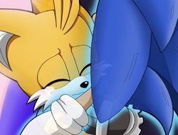 Size: 2048x1549 | Tagged: safe, artist:chelsiegeorgia, miles "tails" prower, nine, sonic the hedgehog, sonic prime, crying, duo, eyes closed, hugging, sonic prime s3, tears