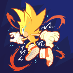 Size: 2048x2048 | Tagged: safe, artist:tinstarbby, sonic the hedgehog, super sonic 2, sonic frontiers, abstract background, frown, looking back, outline, solo, super form