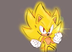 Size: 2048x1486 | Tagged: safe, artist:nounaarts, sonic the hedgehog, super sonic, brown background, frown, looking at viewer, simple background, solo, super form