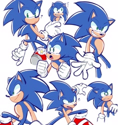 Size: 1937x2048 | Tagged: safe, artist:shanzehpoo, sonic the hedgehog, 2024, exclamation mark, looking offscreen, question mark, simple background, solo, star (symbol), white background